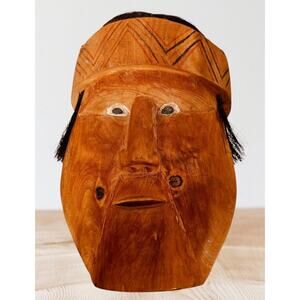 Large HandCarved Wooden Mask Horse Hair Human Features Tribal Like South America